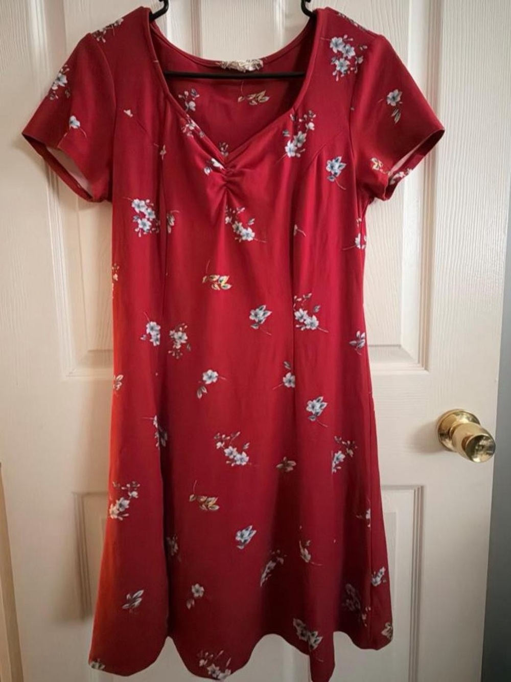 Pink Rose Red Floral V-Neck Midi Dress
